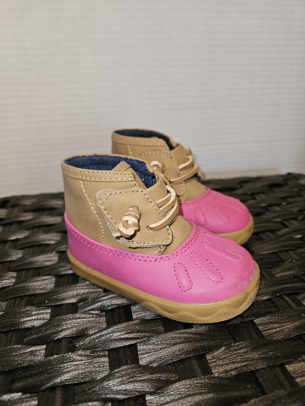 Sperry Kids Pink and Tan Lace-Up Duck Boots